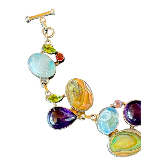 Multi-gem 3 size bracelet! Amethyst, Garnet, Peridot, Blue Moonstones, Abalone - Picture 4 of 9